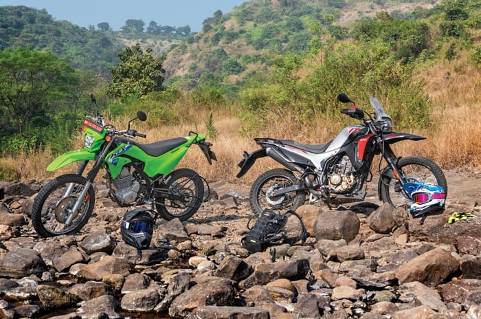 Hero Xpulse 210 and Kawasaki KLX230 in a frame